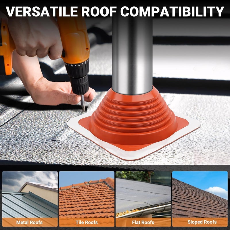 Aothotop #7 High Temp Silicone Metal Roof Pipe Flashing Boot - Roof Vent Boot for Pipe OD 6" to 11" - Square Base 14" x 14" - Roof Vent Cover for Stove Pipe & Plumbing Vents with Roofing Screws & Hex Socket - Image 5
